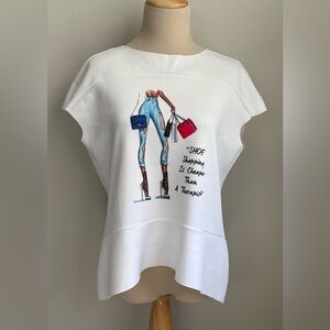 Women's White Graphic Print Short Sleeve Blouse Top "Therapist" Quote